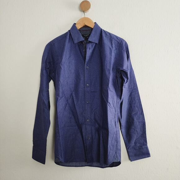 Ted Baker Other - NWT Ted Baker Lait Navy Blue Dobby Geo Print Button Down Shirt Cotton Size 1 34